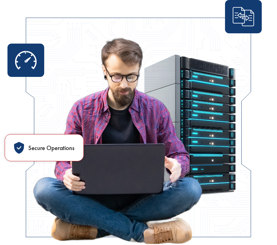 Person arbeitet am Server 