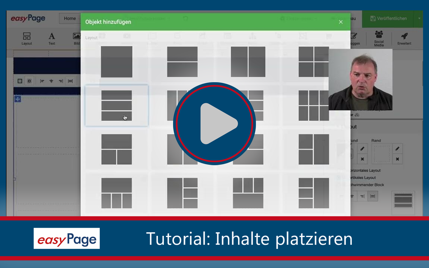 Inhalte in easypage platzieren, Widgets nutzen